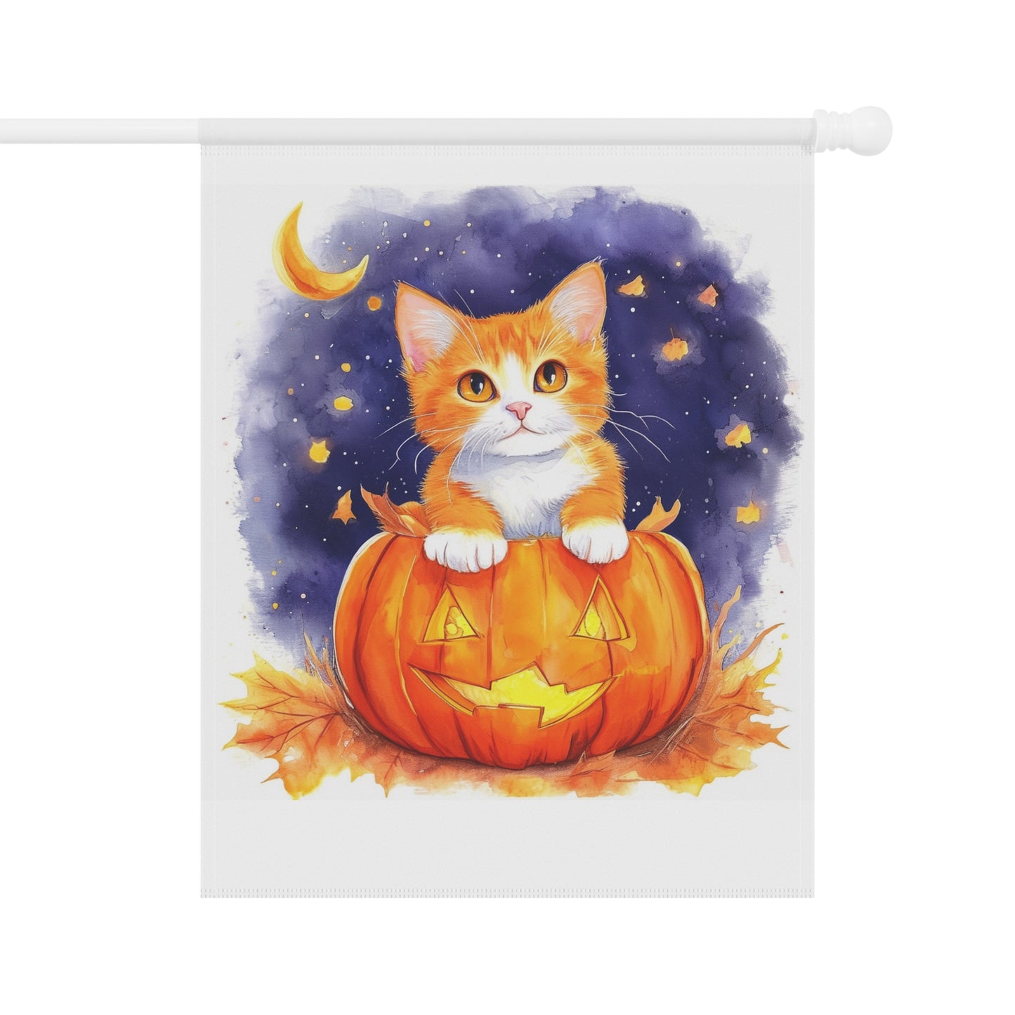 Fuzzy Halloween Pumpkin Cat Garden & House Banner