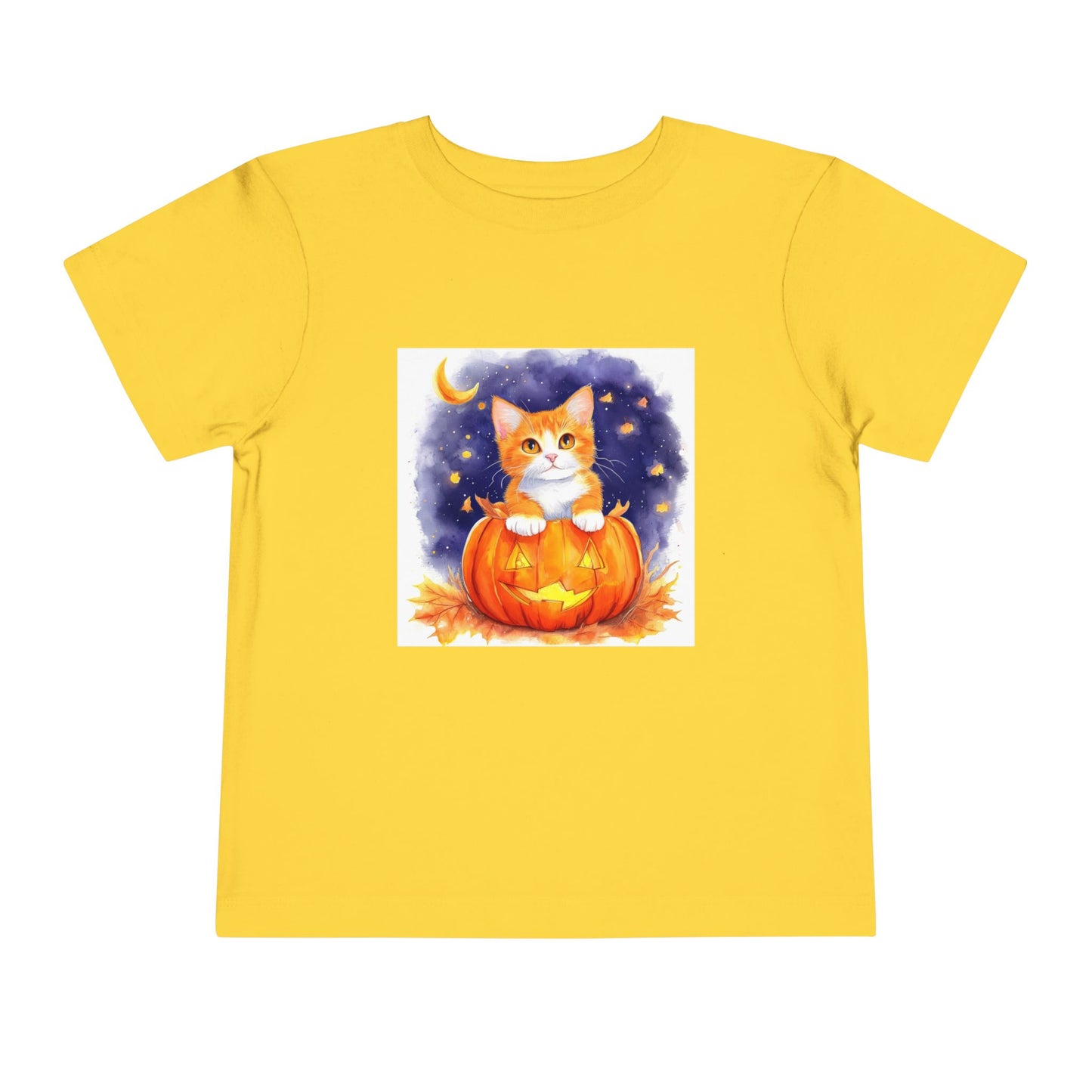 Fuzzy Halloween Pumpkin Cat Toddler Short Sleeve Tee