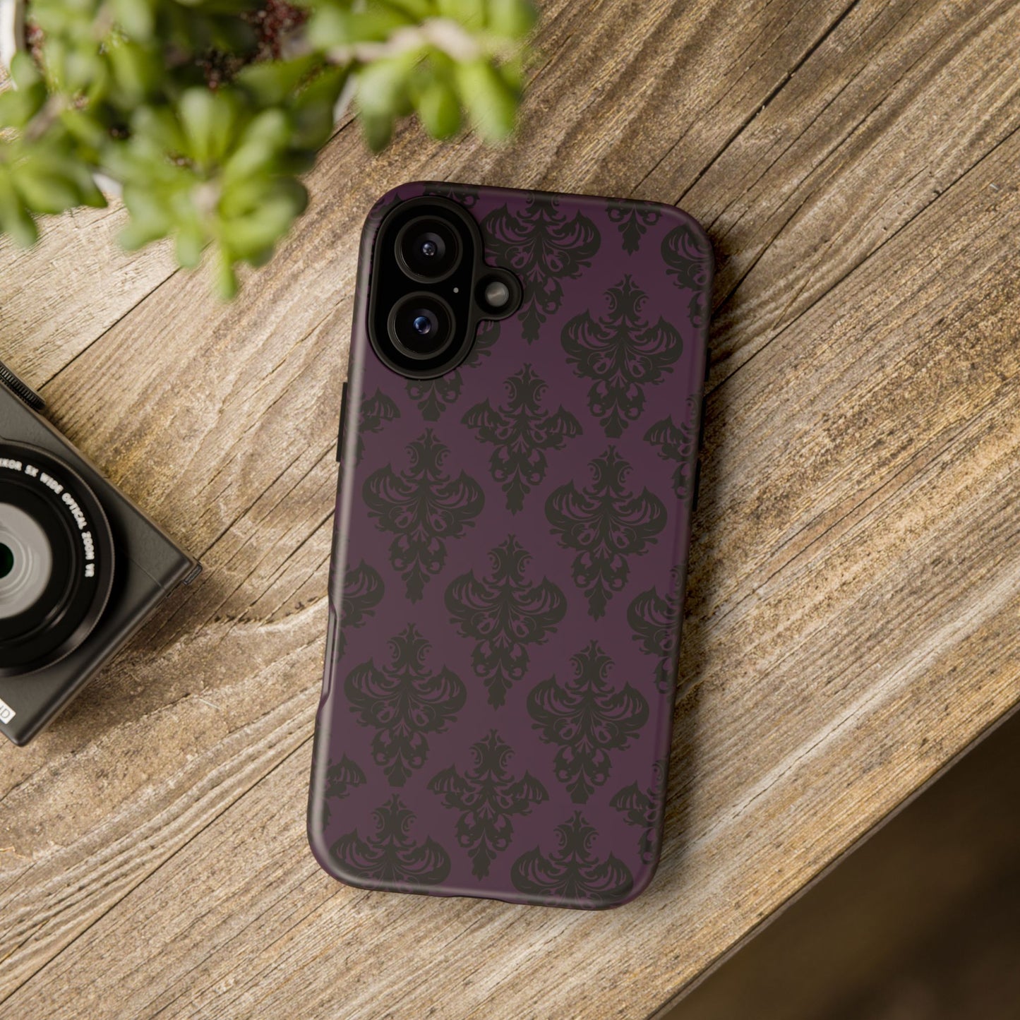 Purple and Black Victorian Damask Pattern Tough Cases