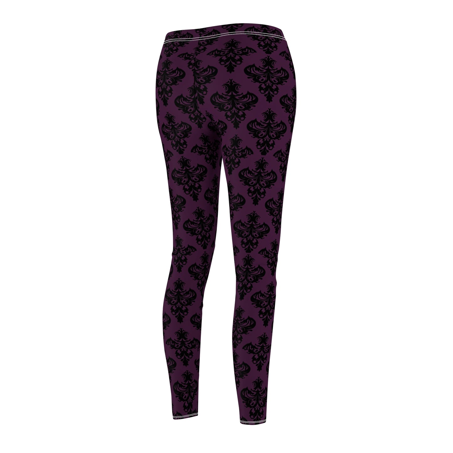 Purple and Black Victorian Damask Pattern Women's Cut & Sew Casual Leggings (AOP)