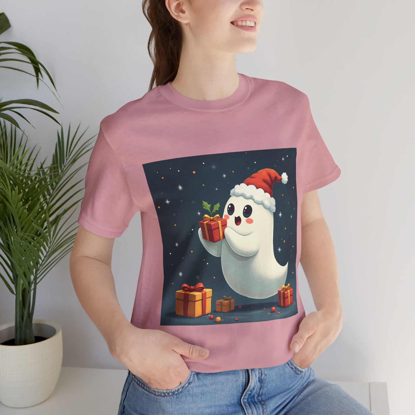 Cute Cartoon Present Ghost Unisex Jersey T-Shirt