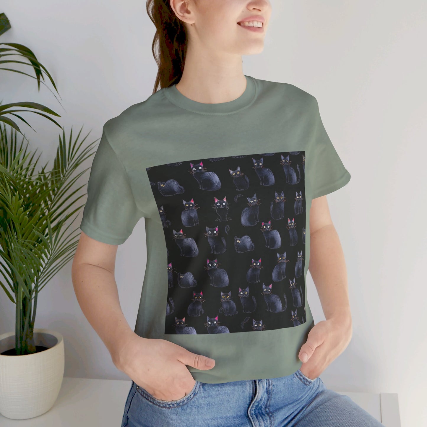 Black Cat Pattern Unisex Jersey Short Sleeve Tee