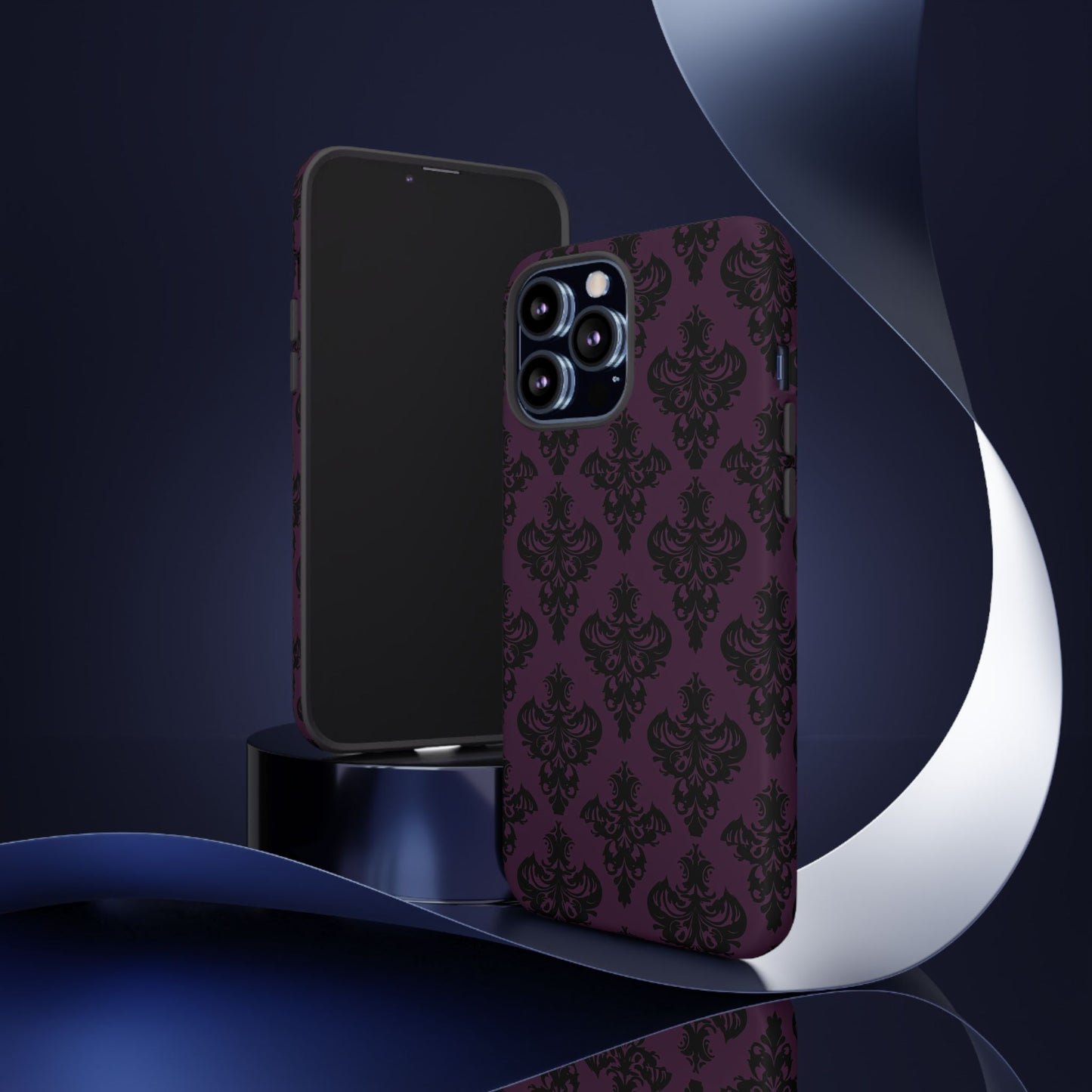 Purple and Black Victorian Damask Pattern Tough Cases