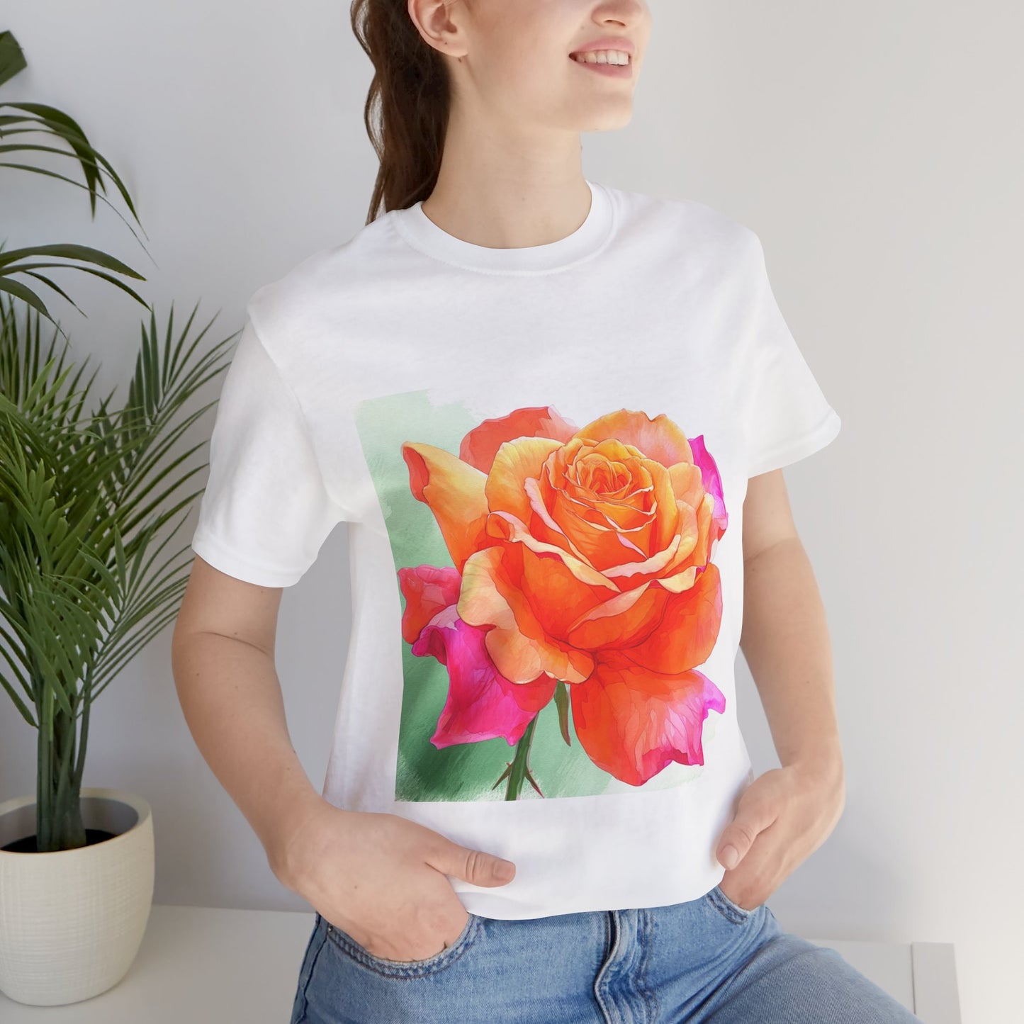 Radiant Rose Art Unisex Jersey Tee - Vibrant Rose Design
