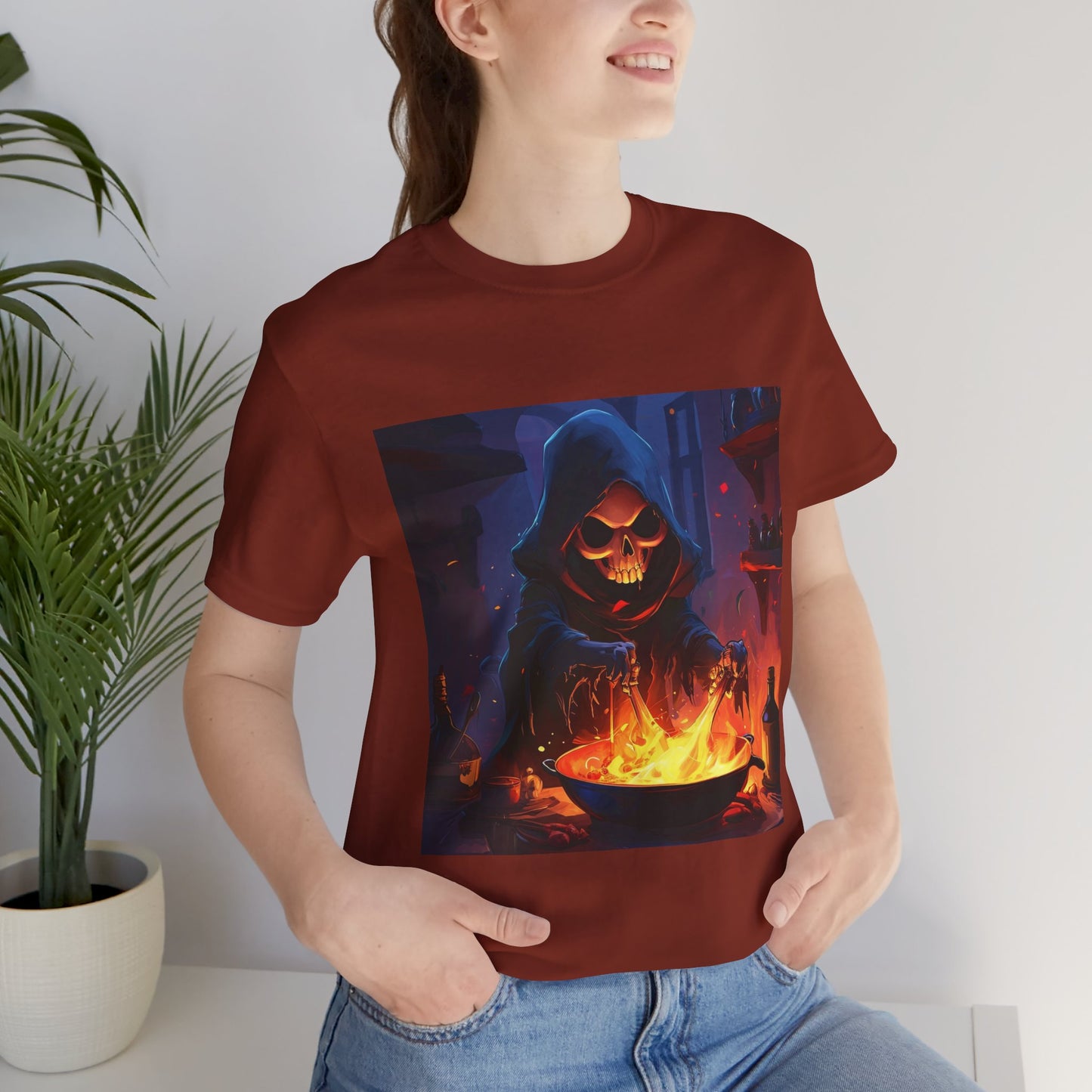 Dark Grim Reaper Cooking Unisex Jersey Short Sleeve Tee