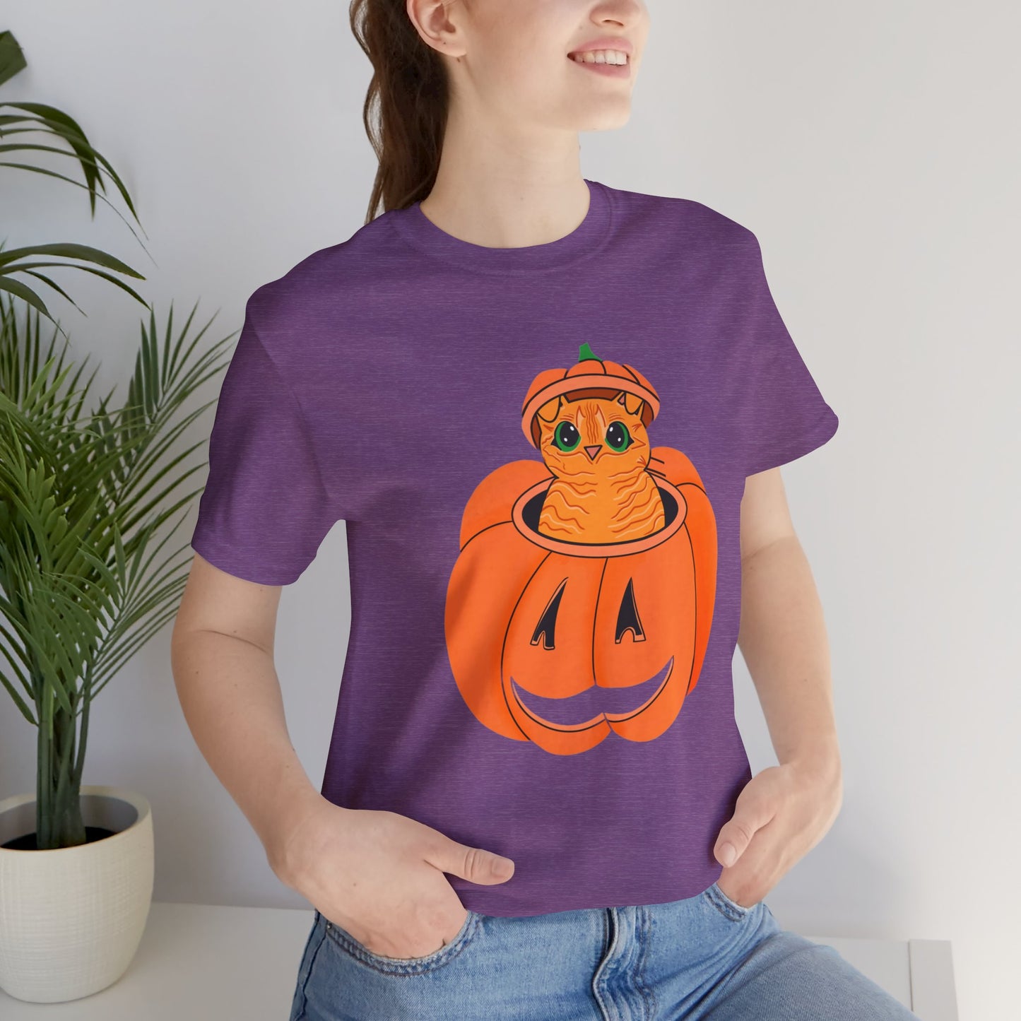 Cute Orange Cat Halloween Unisex Jersey Short Sleeve Tee