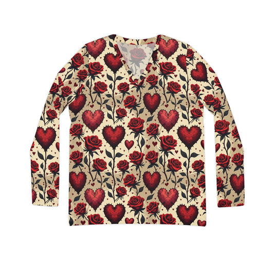 Women's V-neck Shirt - Gothic Tattoo Style Valentines Tee