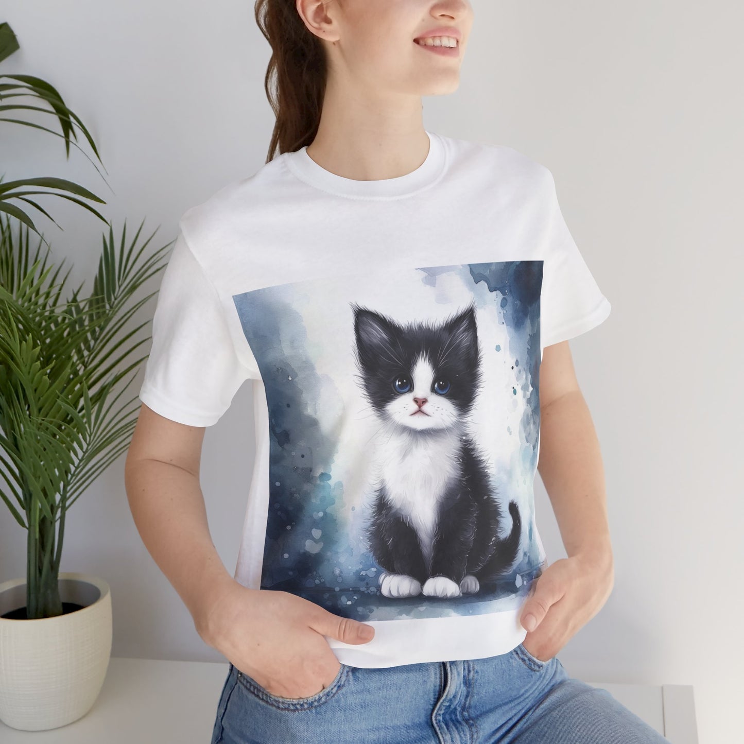 Watercolor Tuxedo Kitten Unisex Jersey Short Sleeve Tee