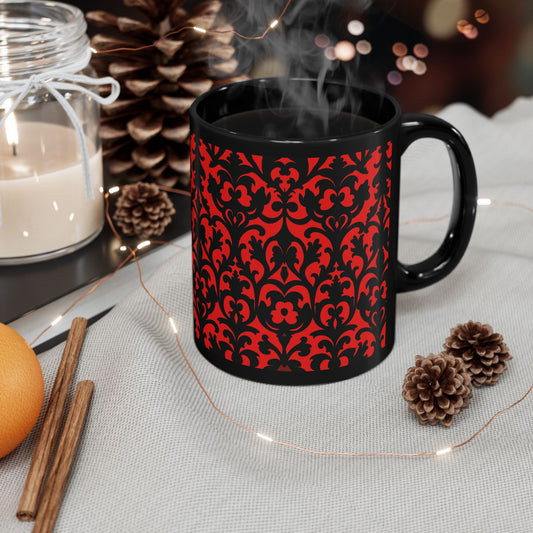 Red Victorian Gothic Damask Black Mug (11oz, 15oz)