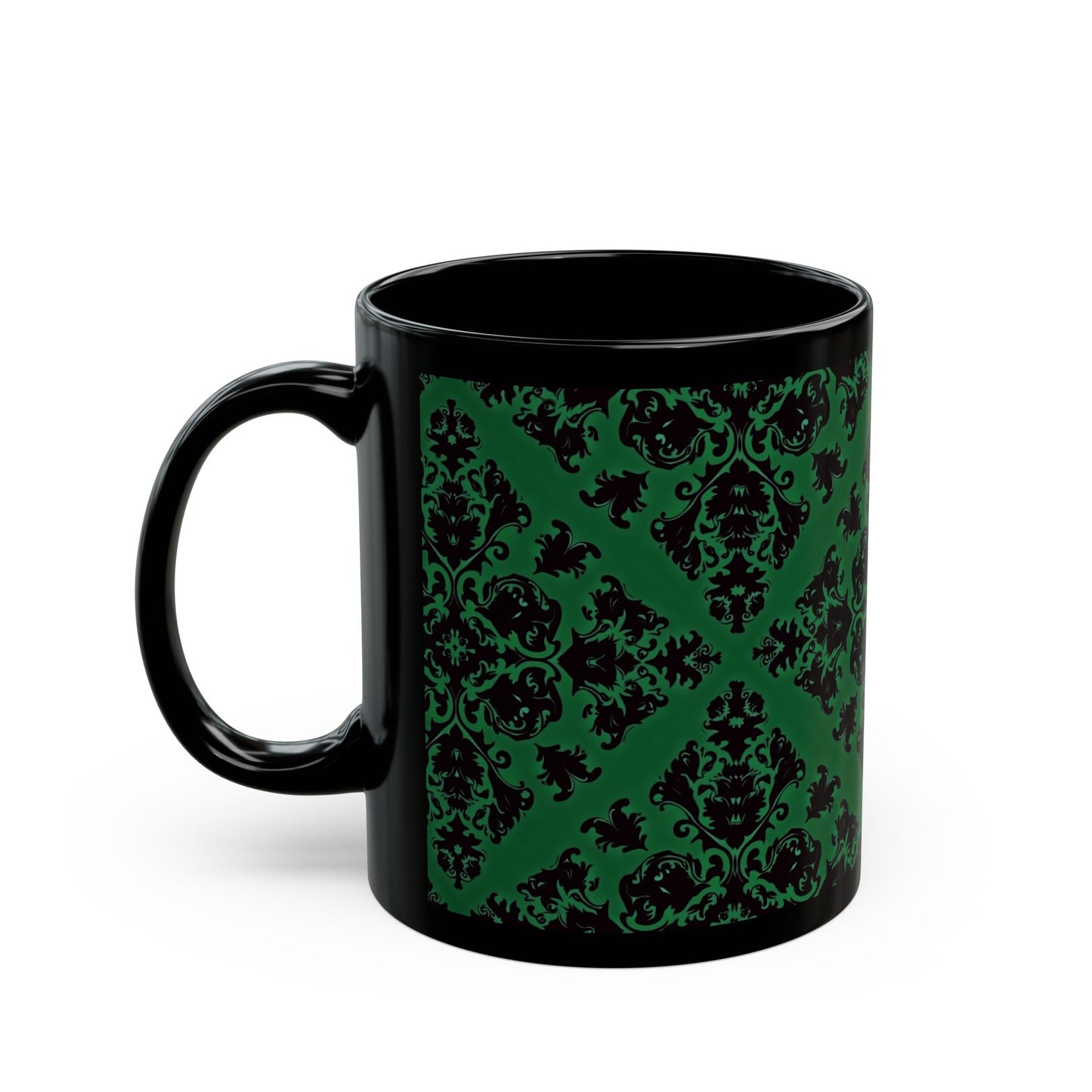 Green Victorian Gothic Pattern Black Mug (11oz, 15oz)