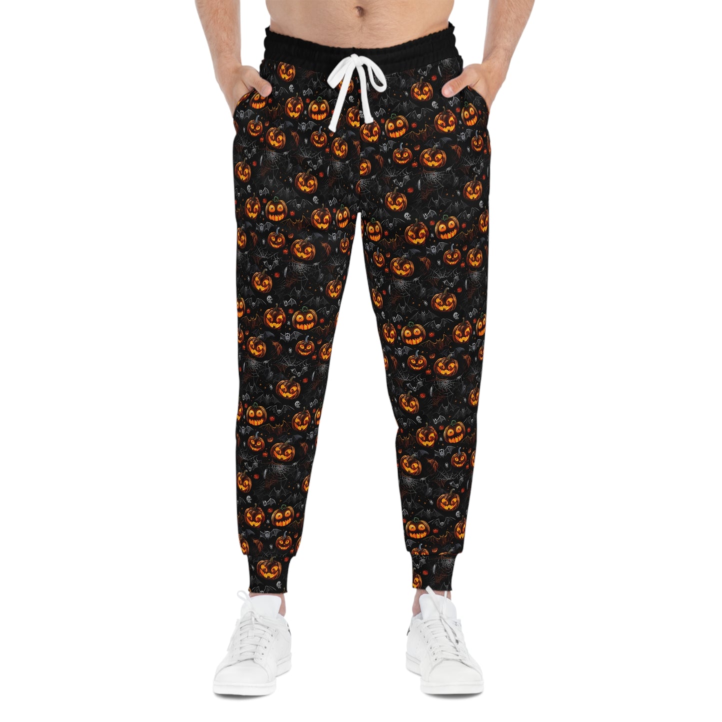 Spooky Pumpkin and Bats Pattern Athletic Joggers (AOP)