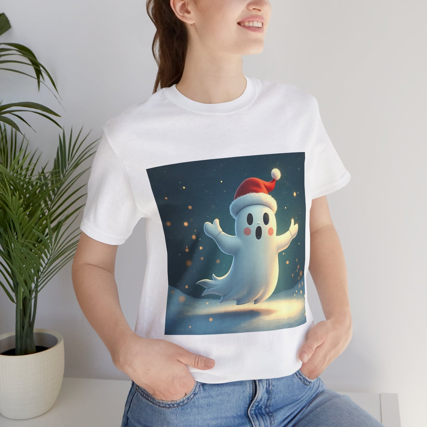 Cute Cartoon Ghost of Christmas Presents Unisex Jersey Tee