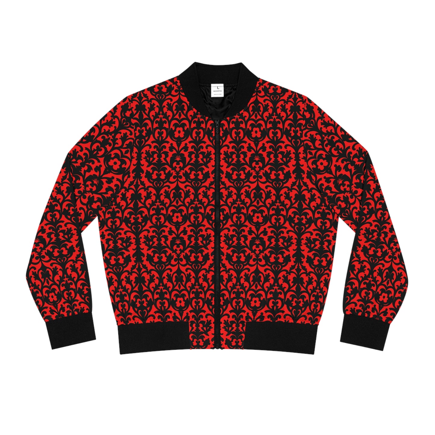 Red Victorian Gothic Damask Women's Bomber Jacket (AOP)