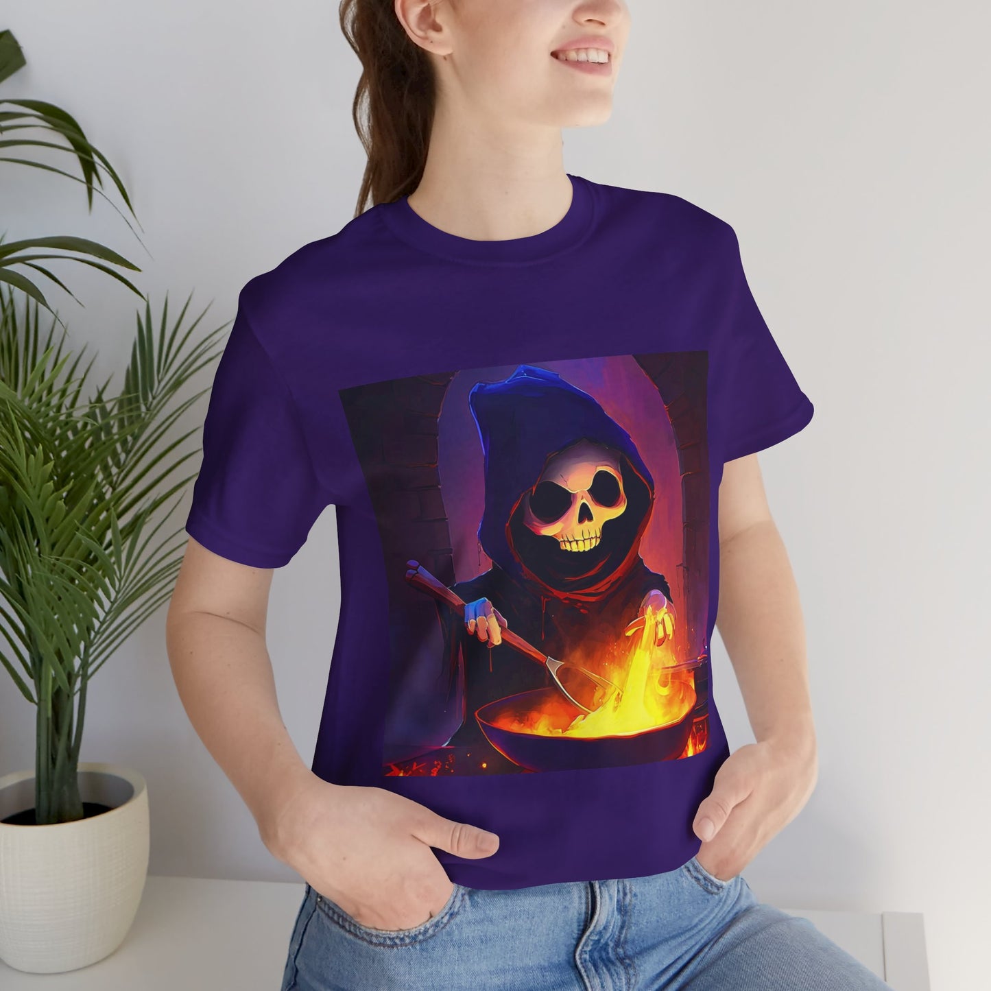 Happy Grim Reaper Cooking Unisex Jersey Short Sleeve Tee