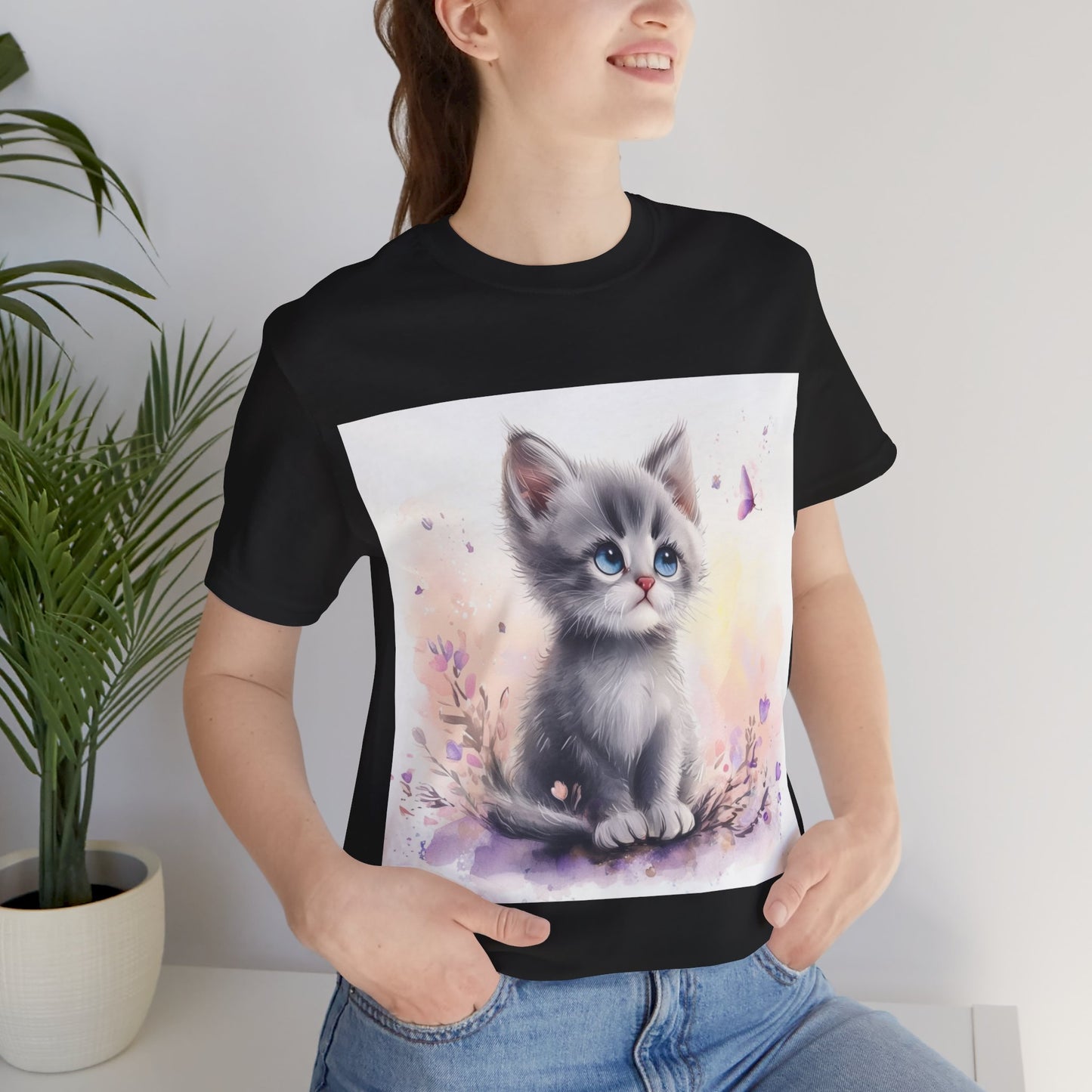 Butterfly Gray Kitten Unisex Jersey Short Sleeve Tee