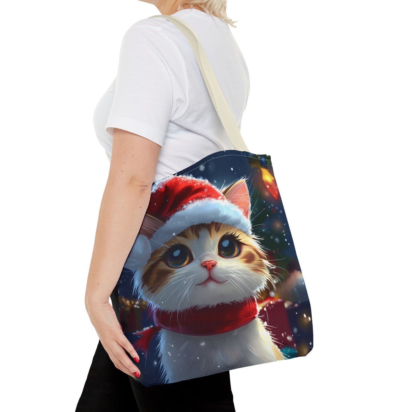 Cute Santa Hat Kitty Tote Bag (AOP)