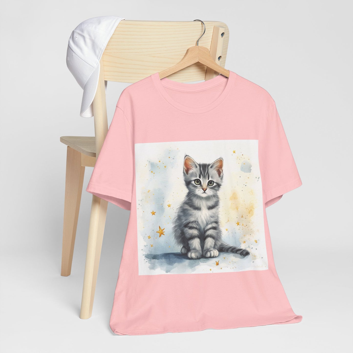 Watercolor Gray Striped Kitten Unisex Jersey Short Sleeve Tee