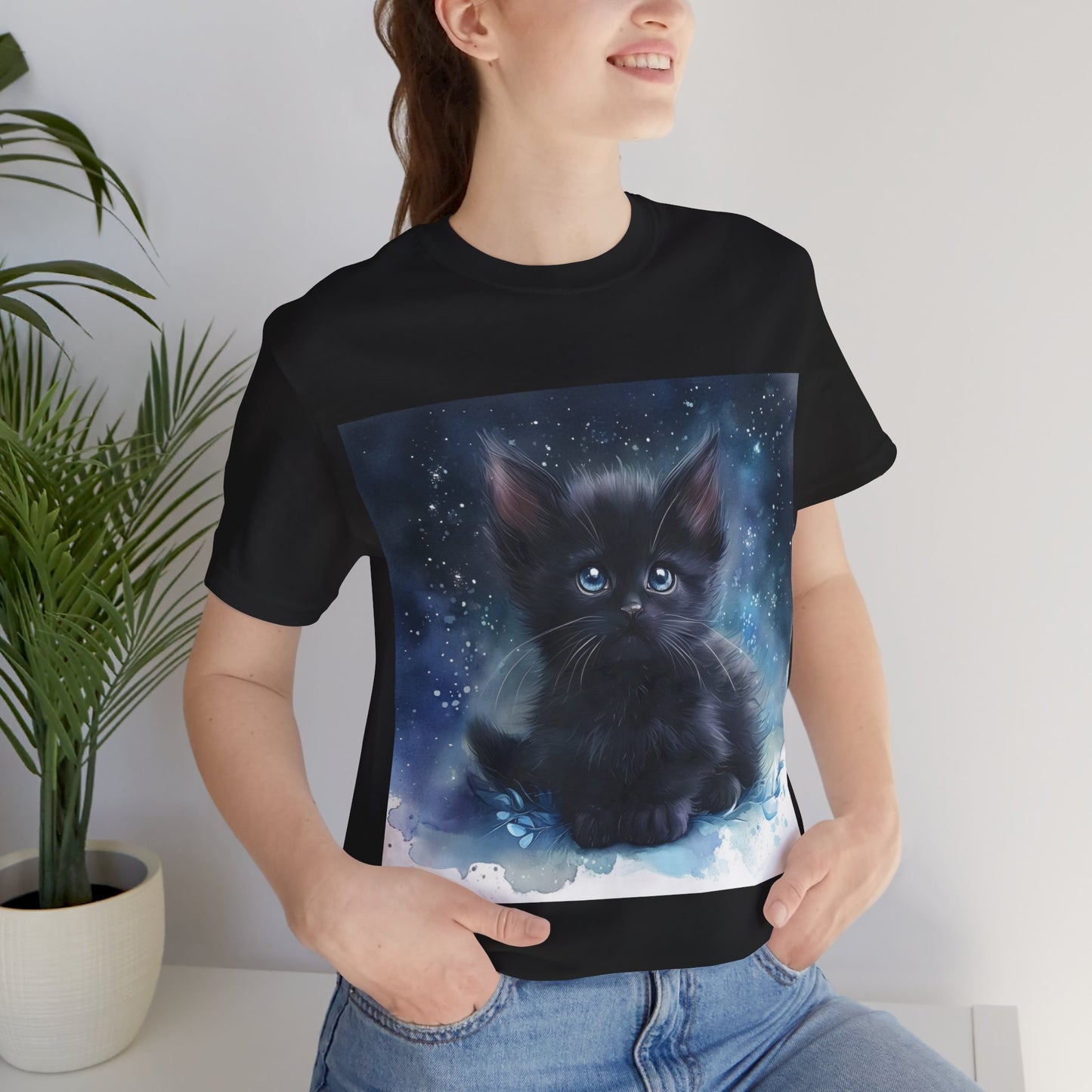 Starry Sky Black Kitten Unisex Jersey Short Sleeve Tee