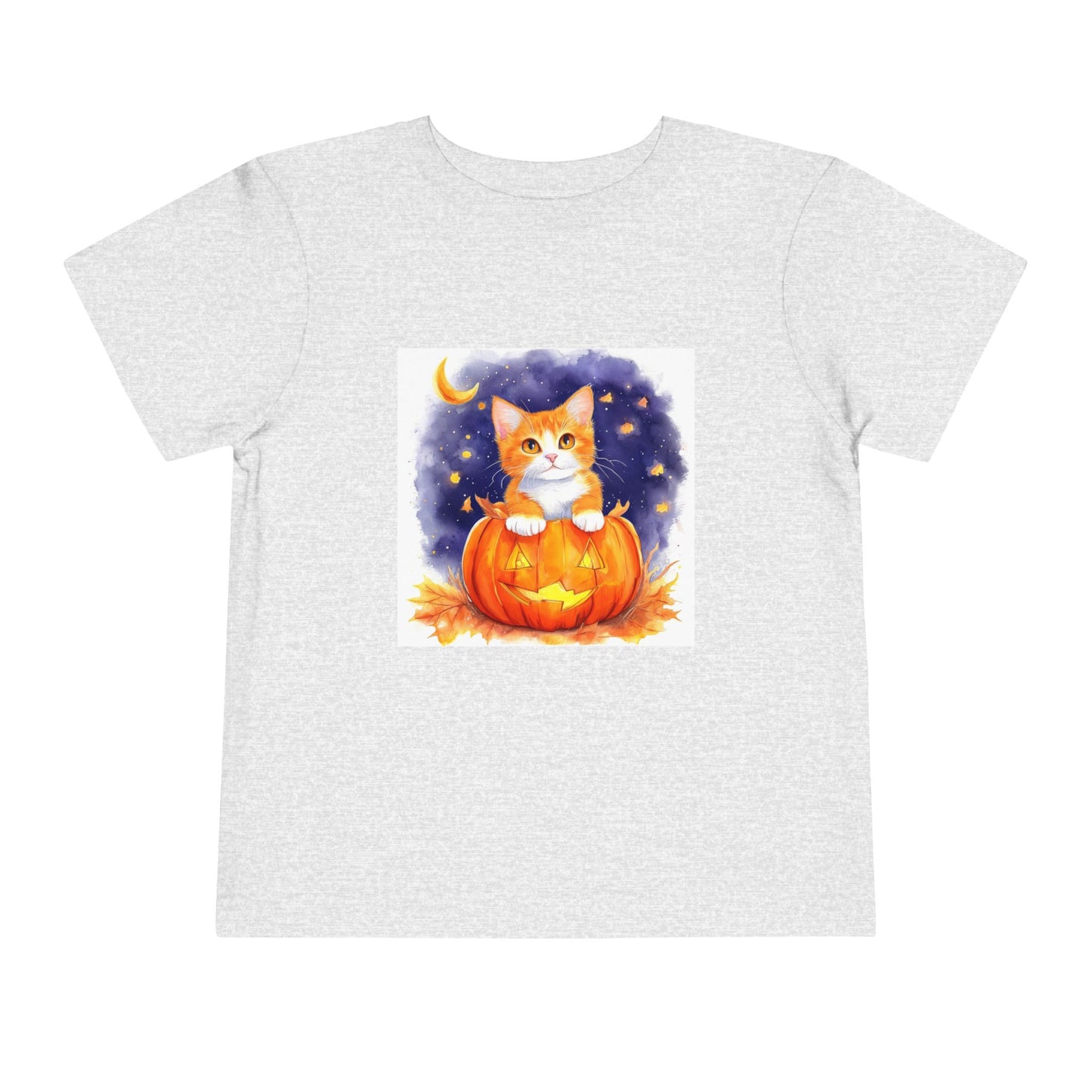 Fuzzy Halloween Pumpkin Cat Toddler Short Sleeve Tee