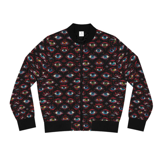 Creepy Eye Pattern Women's Bomber Jacket (AOP)