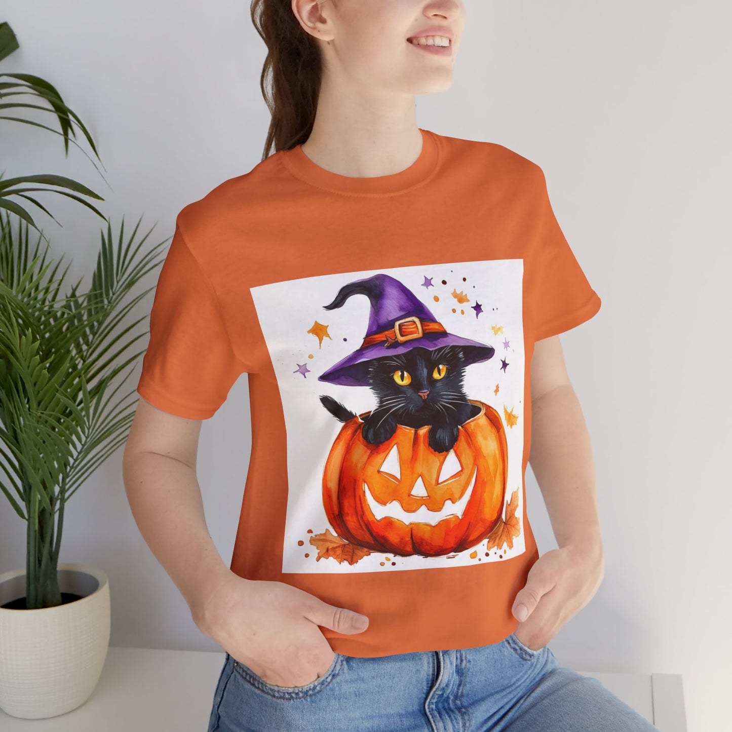 Cute Halloween Cat Jack o Lantern Unisex Jersey Short Sleeve Tee