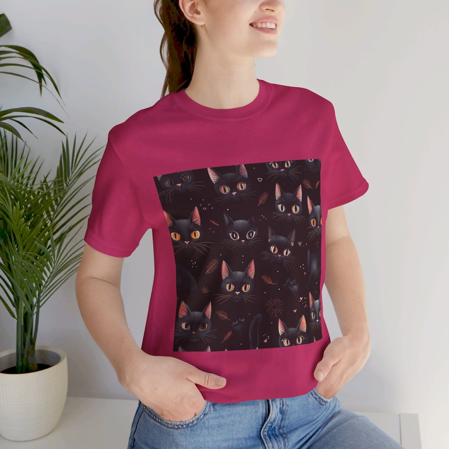 Cute Black Cat Pattern Unisex Jersey Short Sleeve Tee