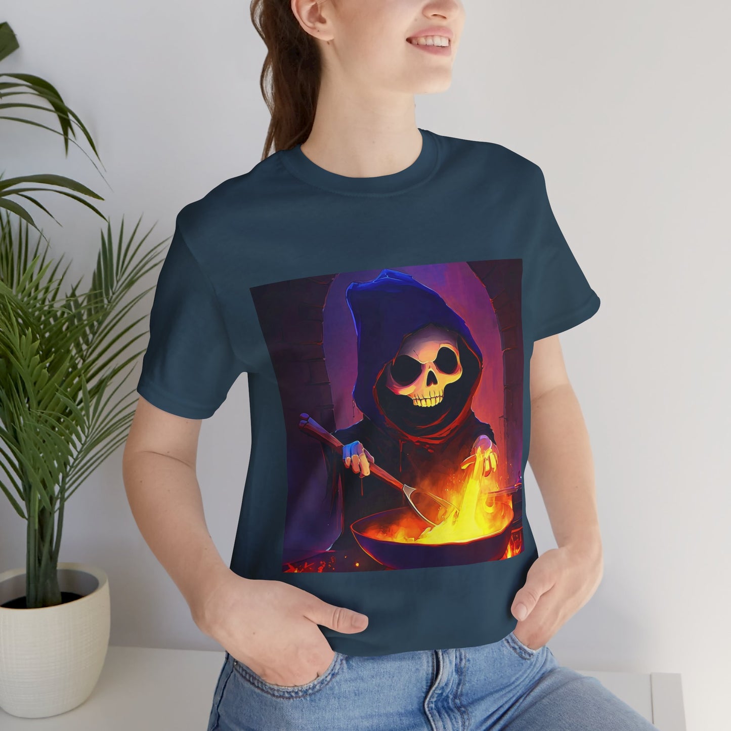 Happy Grim Reaper Cooking Unisex Jersey Short Sleeve Tee