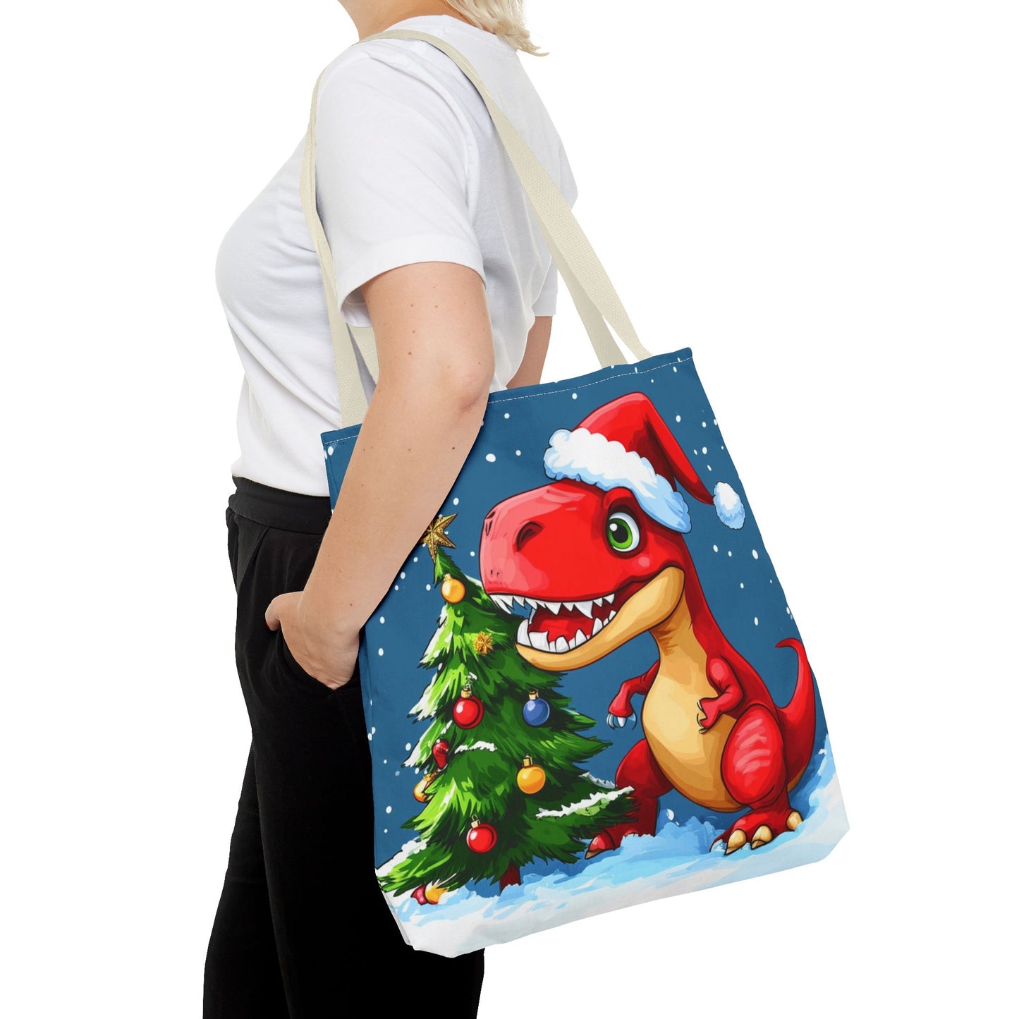 Cute Red Dino Holiday Tote Bag (AOP)