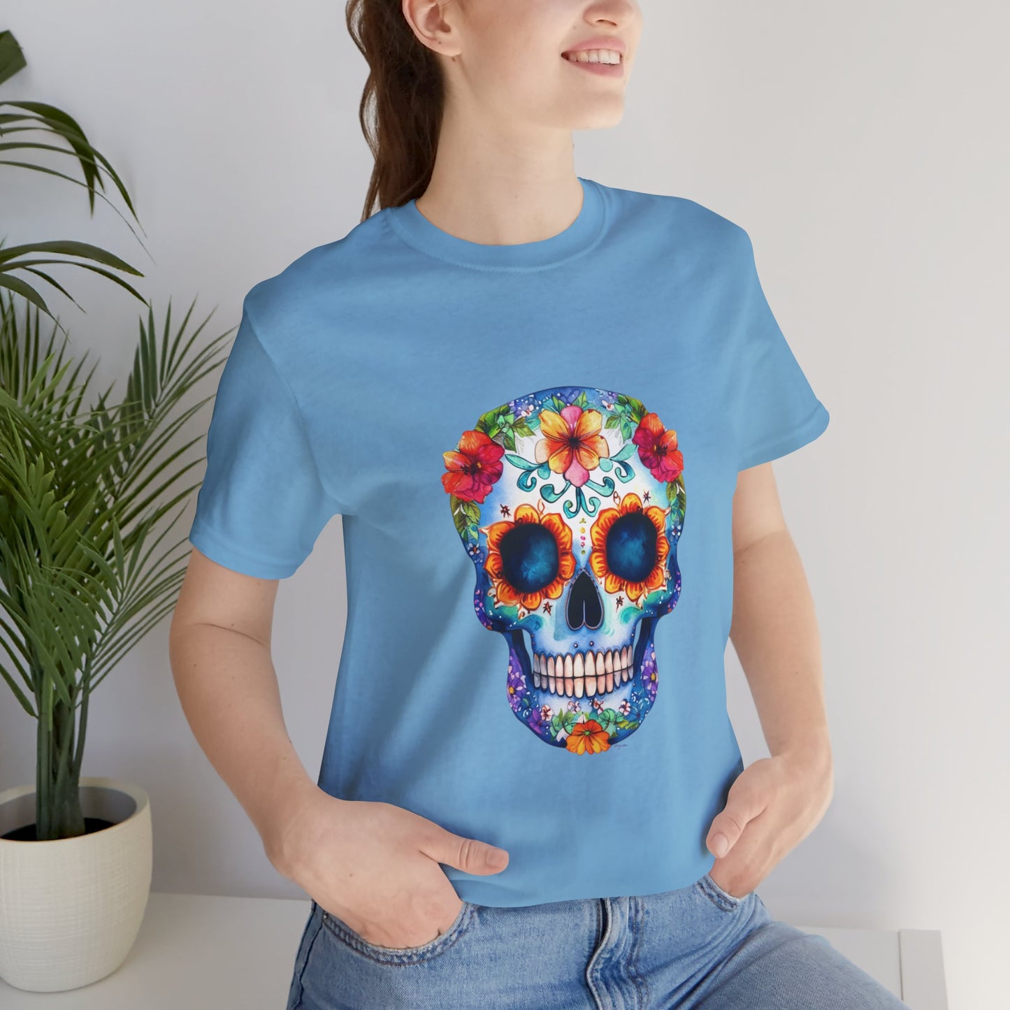 Blue Sugar Skull Unisex Jersey Short Sleeve Tee