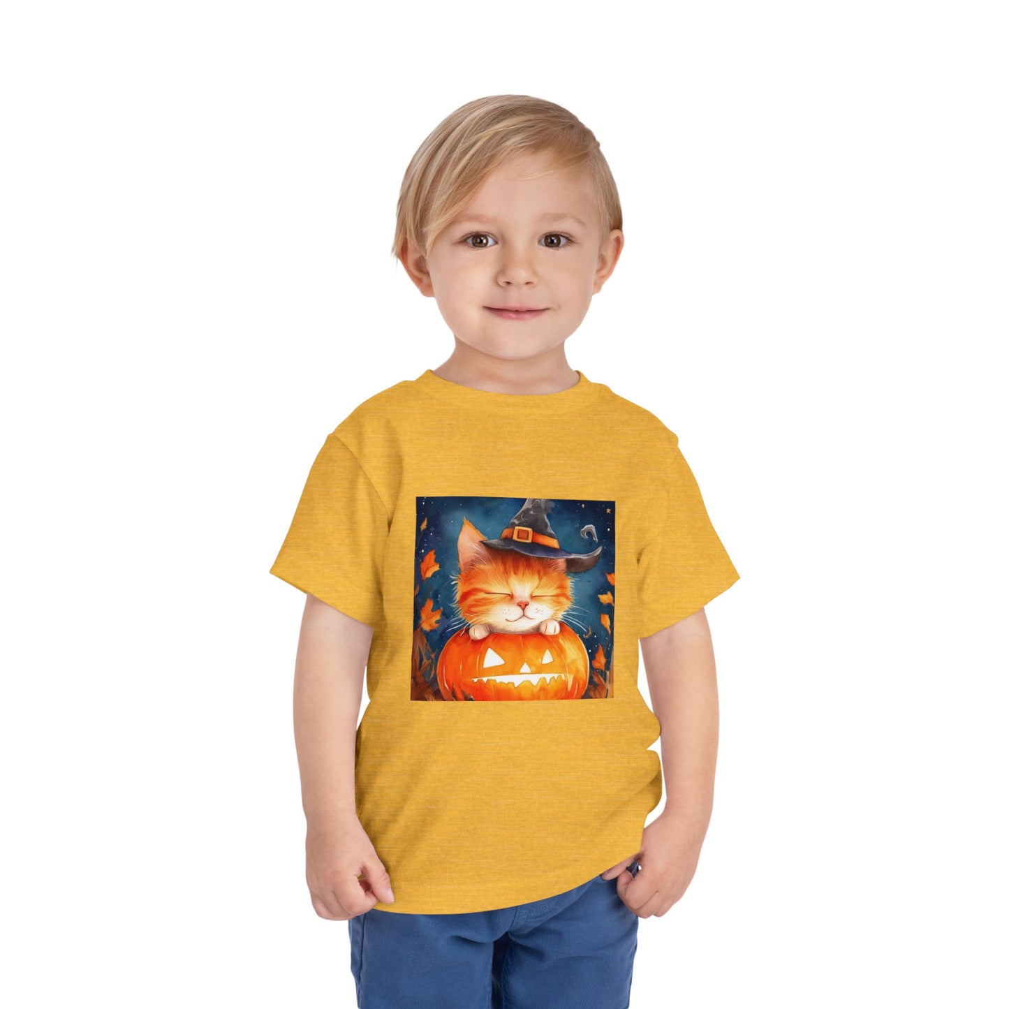 Cute Orange Cat on a Pumpkin Toddler Short Sleeve Tee