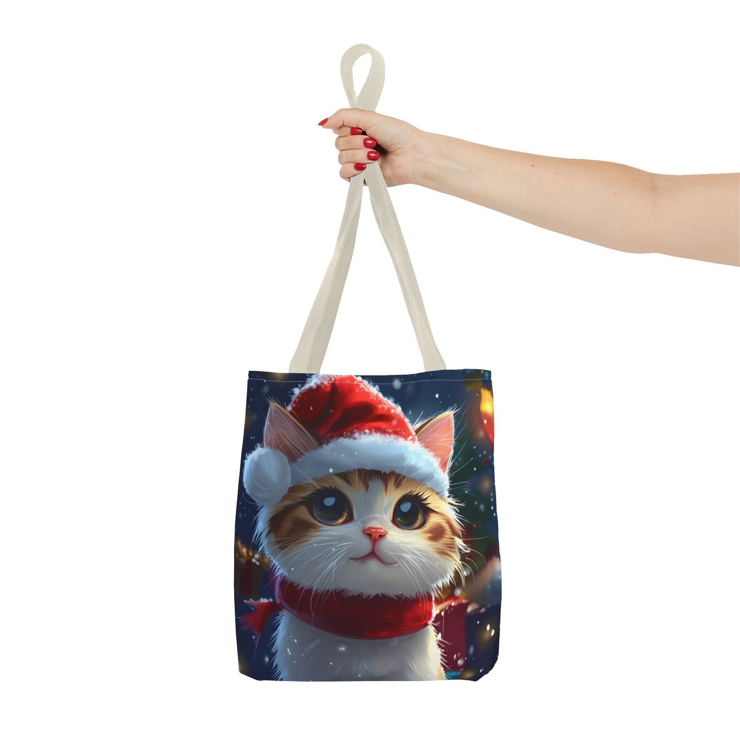 Cute Santa Hat Kitty Tote Bag (AOP)