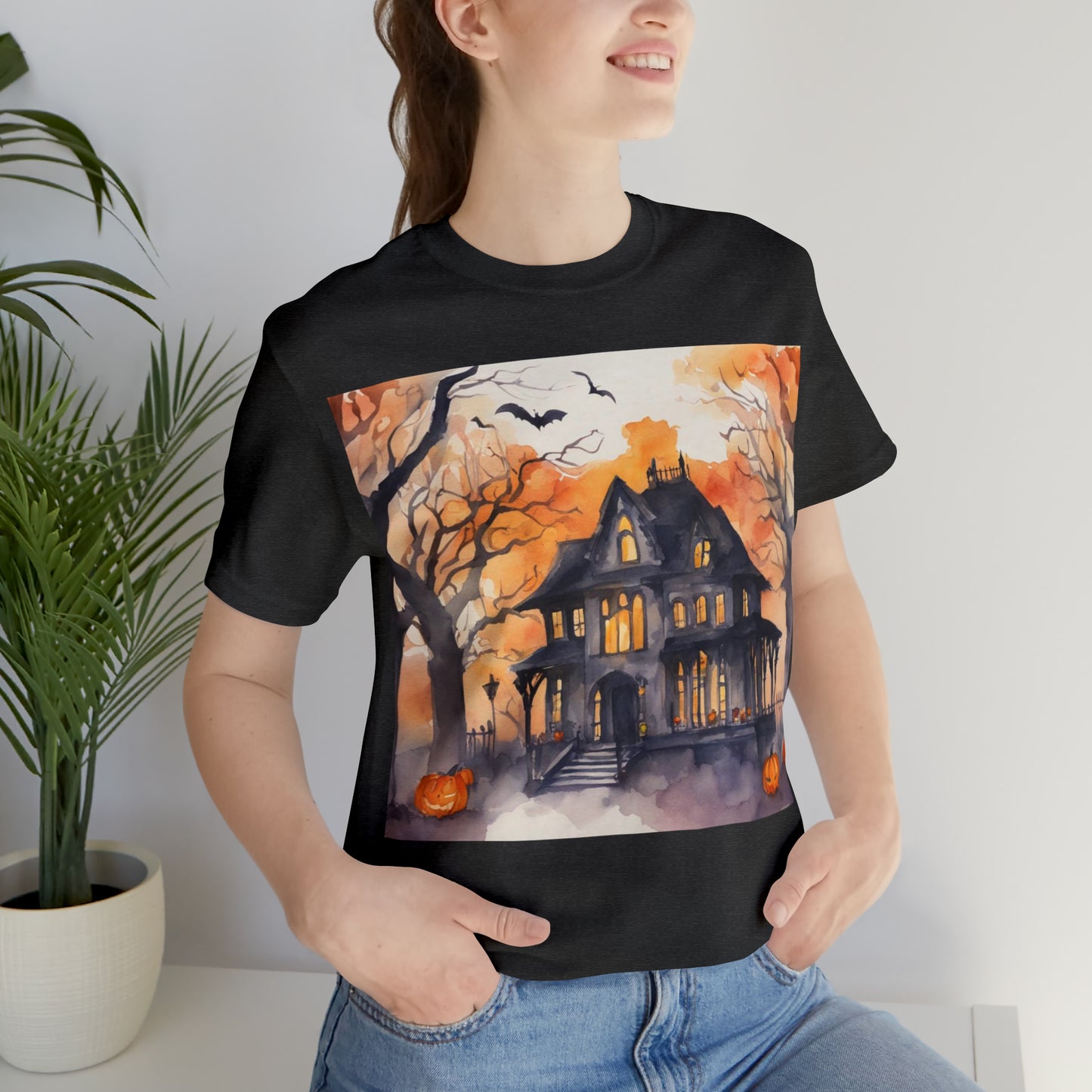 Spooky Haunted House Unisex Jersey Short Sleeve Tee