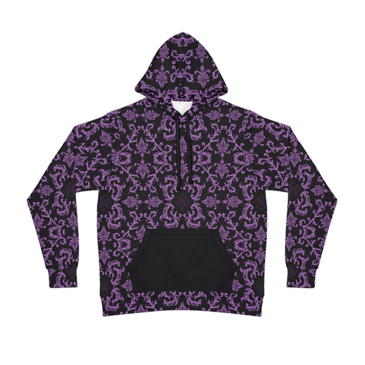 Purple and Black Damask Wallpaper Style Pattern Athletic Hoodie (AOP)