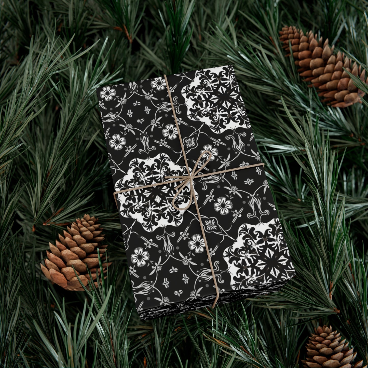 Black and Gray Flower Pattern Gift Wrap Papers