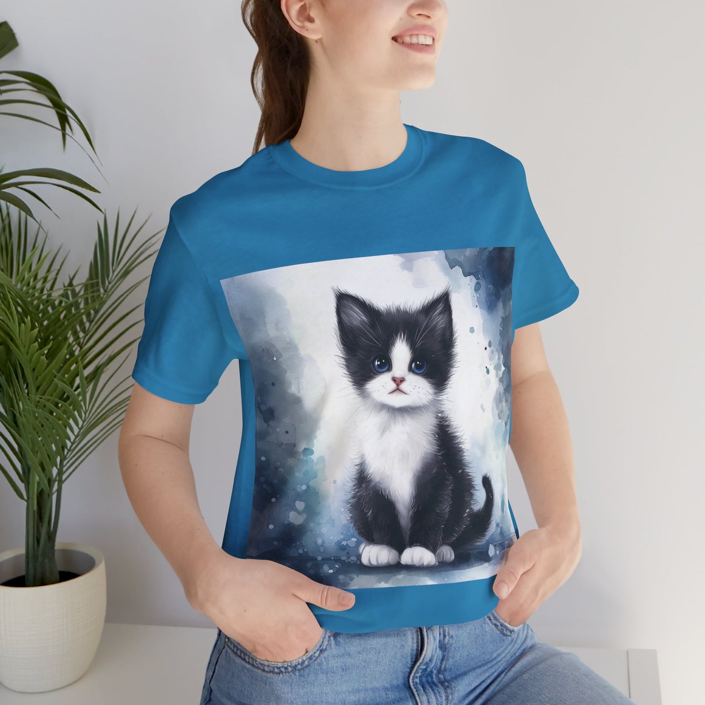 Watercolor Tuxedo Kitten Unisex Jersey Short Sleeve Tee