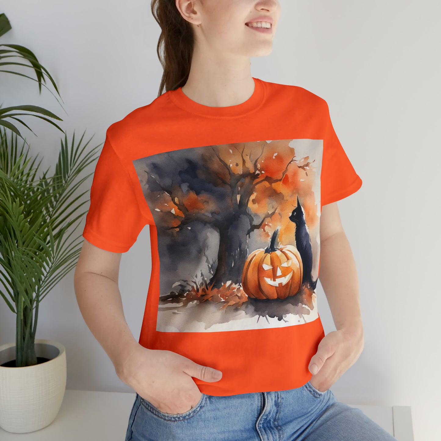 Jacko-lantern Black Cat Halloween Unisex Jersey Short Sleeve Tee