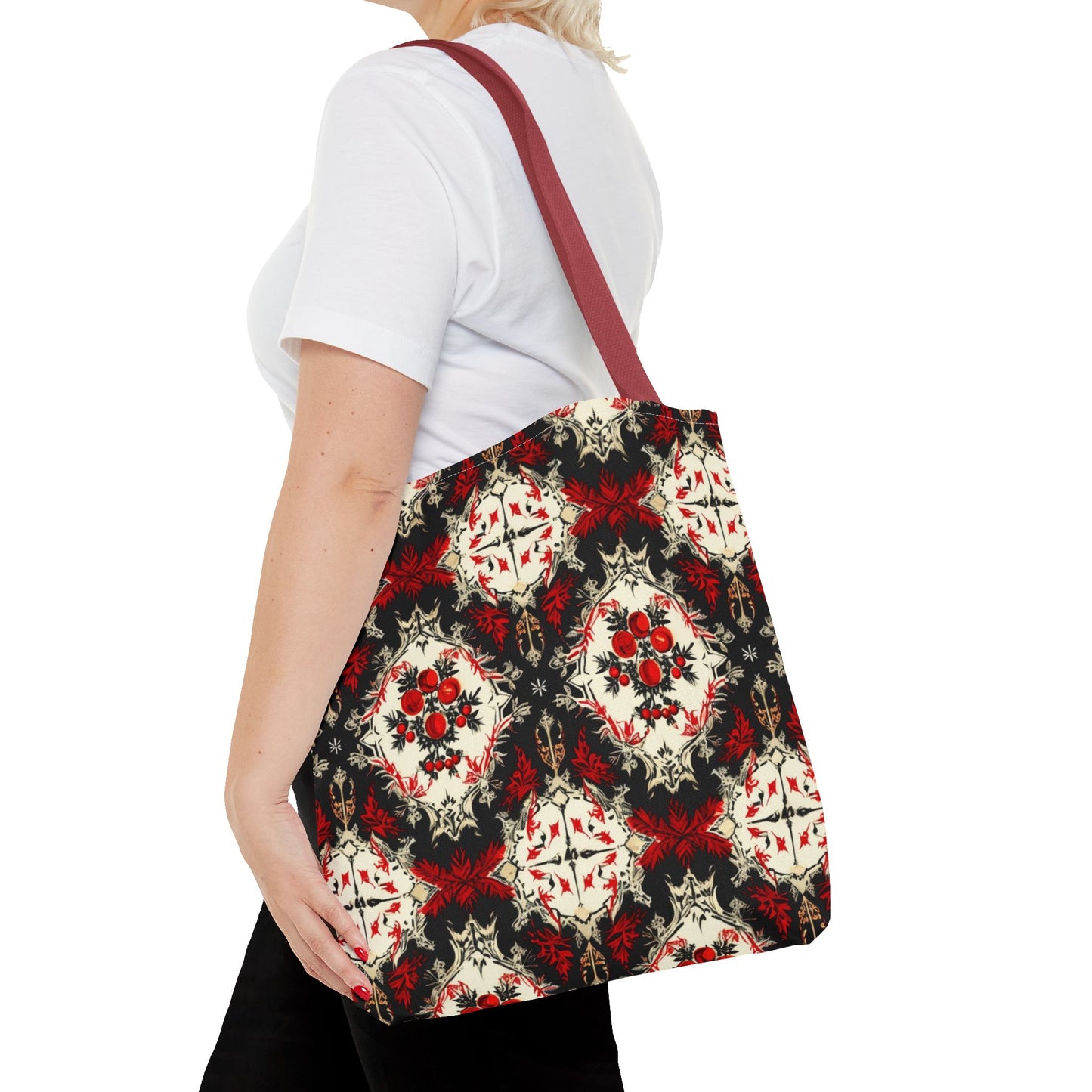 Dark Poinsettia Pattern Tote Bag (AOP)