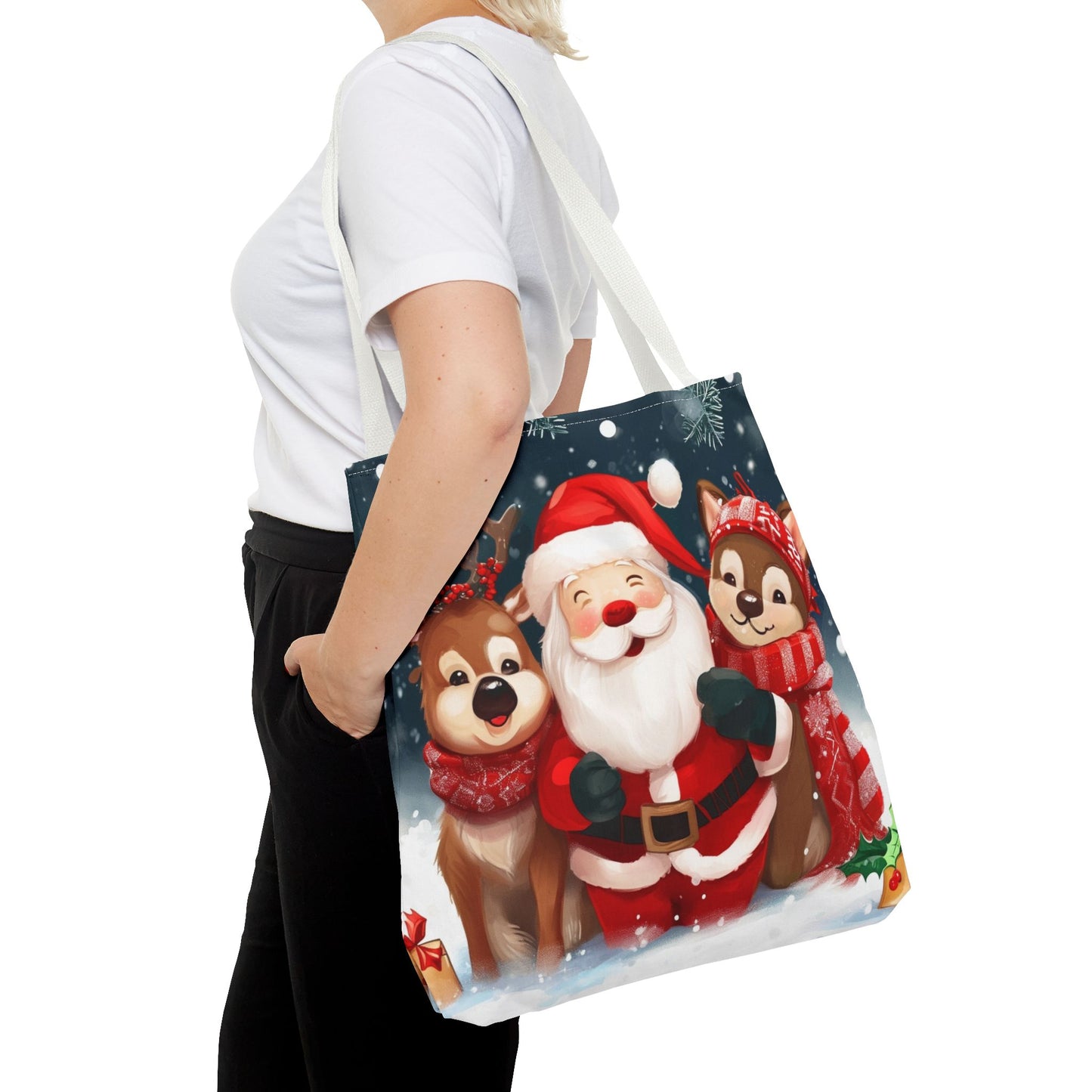 Cute Santa and Reindeer Tote Bag (AOP)