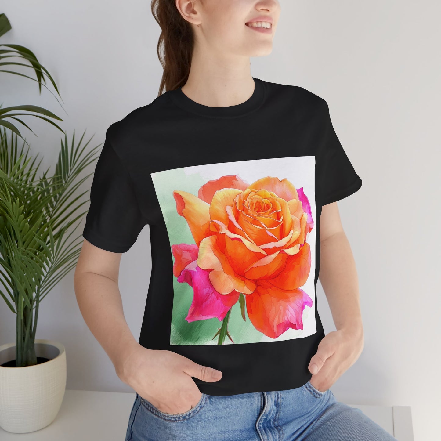 Radiant Rose Art Unisex Jersey Tee - Vibrant Rose Design