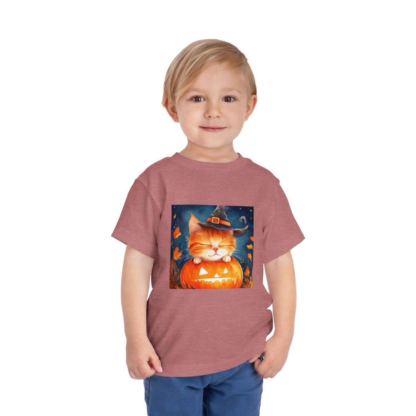 Cute Orange Cat on a Pumpkin Toddler Short Sleeve Tee