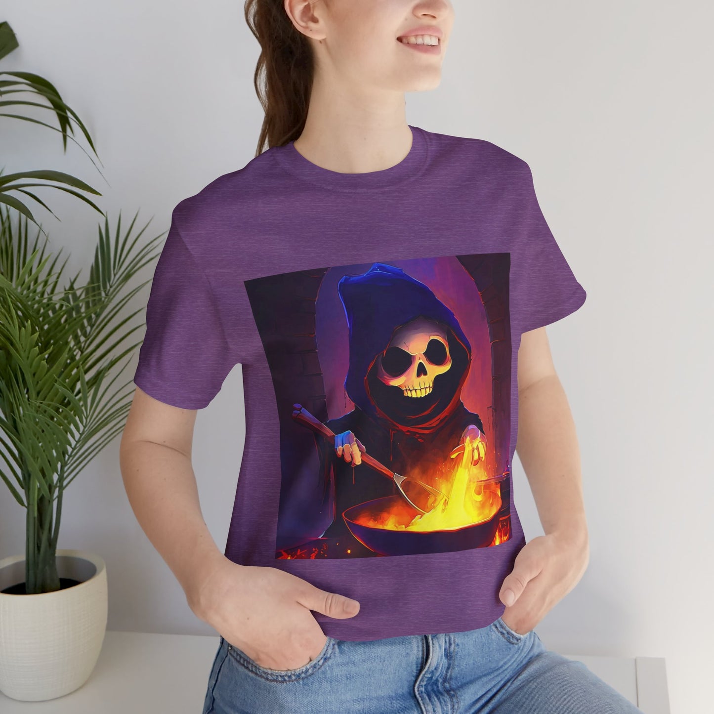 Happy Grim Reaper Cooking Unisex Jersey Short Sleeve Tee