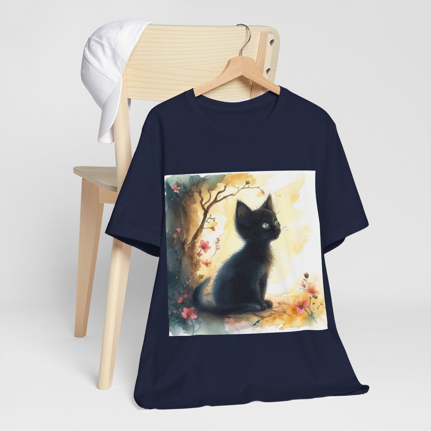 Floral Black Kitten Unisex Jersey Short Sleeve Tee