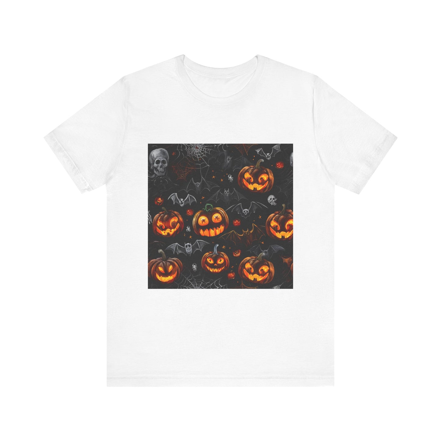 Spooky Pumpkin and Bats Pattern Unisex Jersey Short Sleeve Tee