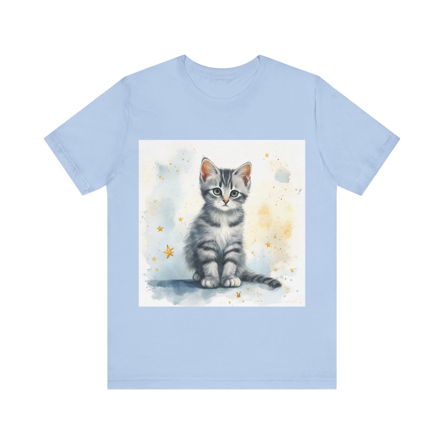 Watercolor Gray Striped Kitten Unisex Jersey Short Sleeve Tee