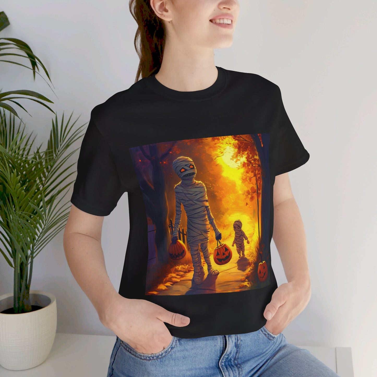 Trick or treating mummies Unisex Jersey Short Sleeve Tee