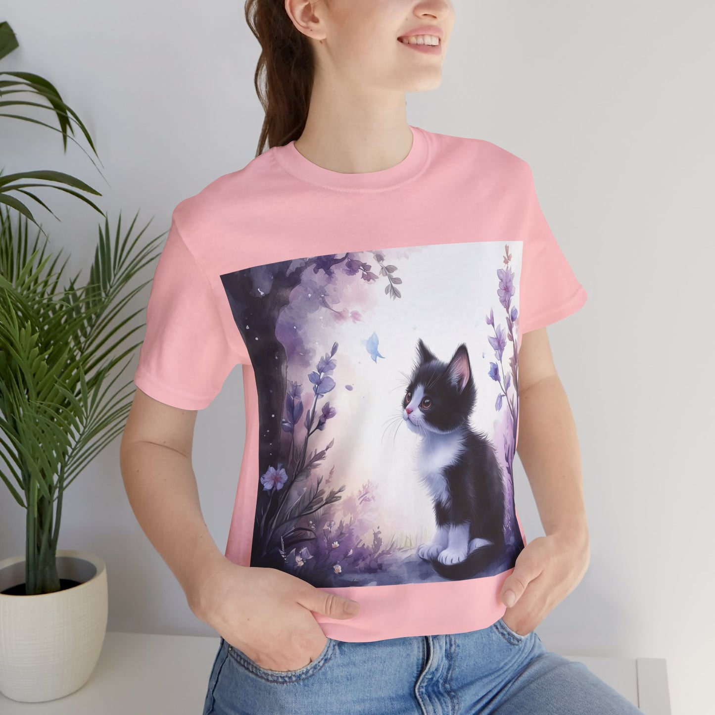 Flowery Tuxedo Cat Unisex Jersey Short Sleeve Tee