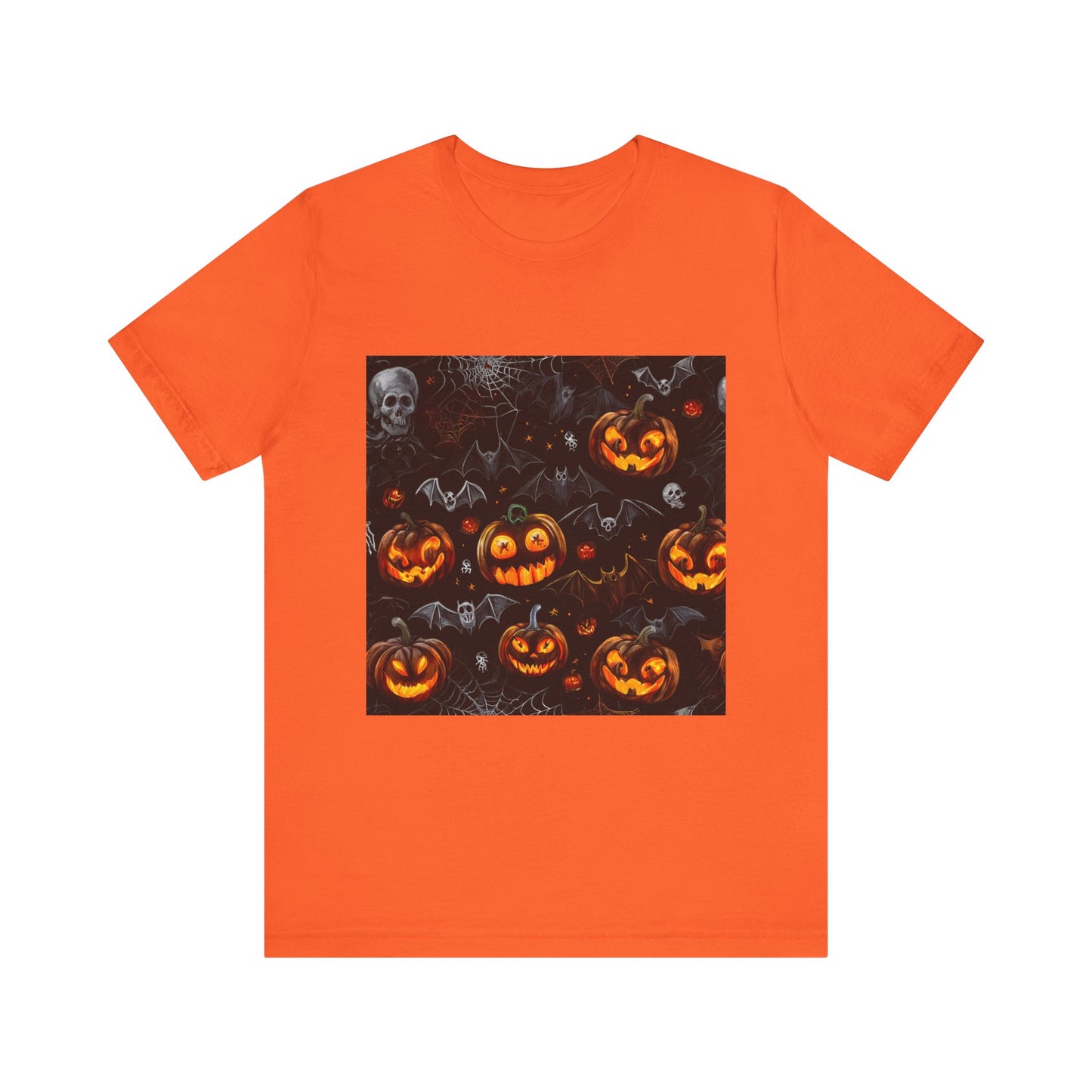 Spooky Pumpkin and Bats Pattern Unisex Jersey Short Sleeve Tee