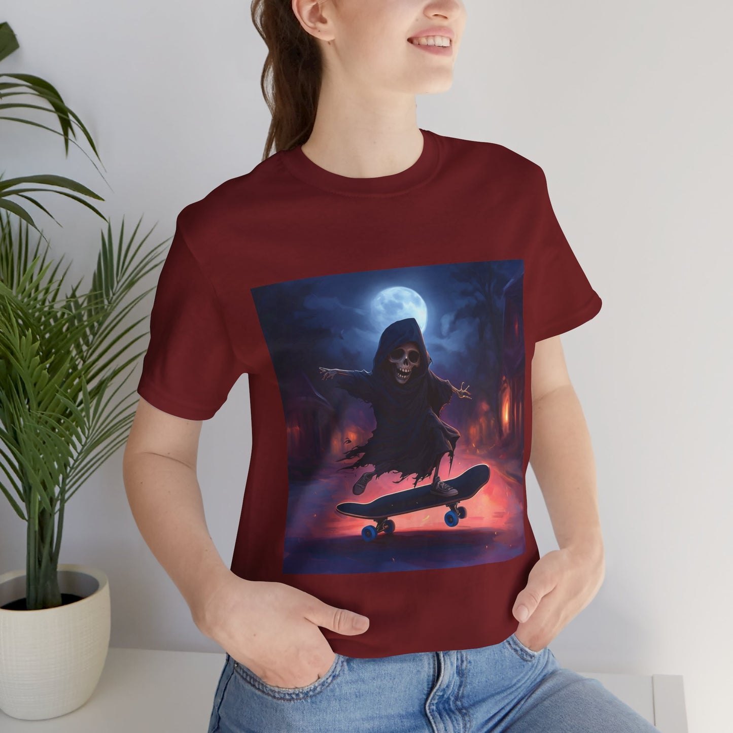 Cute Grim Reaper Skater Unisex Jersey Short Sleeve Tee