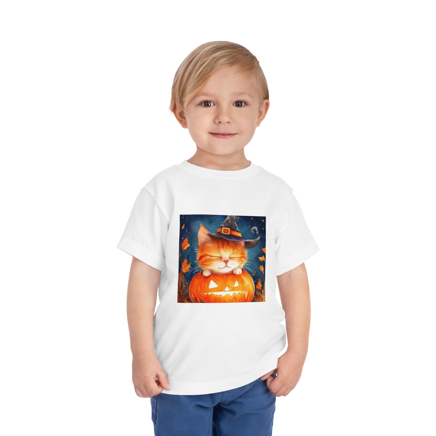 Cute Orange Cat on a Pumpkin Toddler Short Sleeve Tee