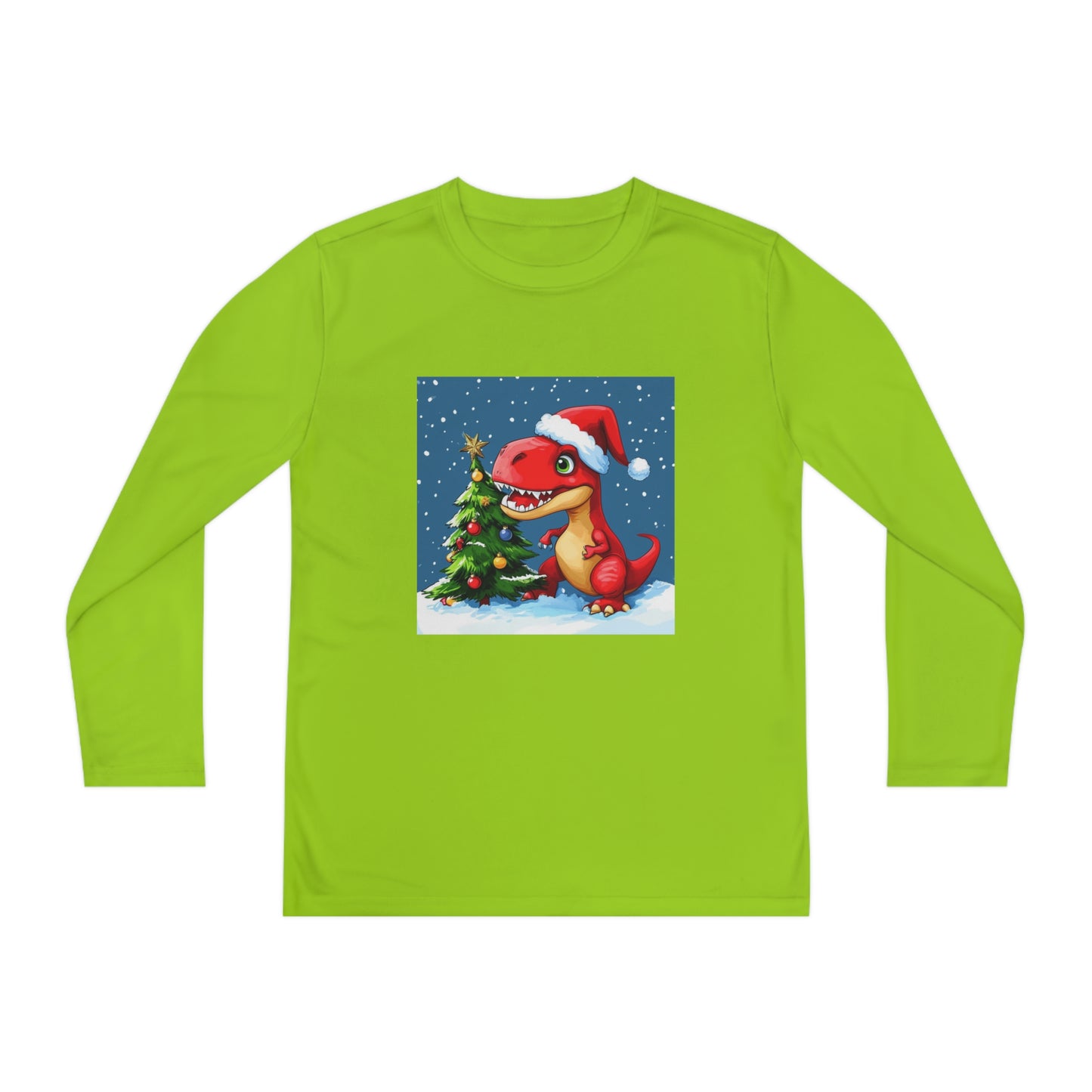 Red T-Rex Christmas Youth Long Sleeve Competitor Tee